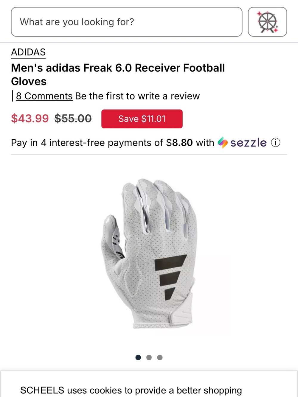adidas White Receiver Football Glove with Black Logo